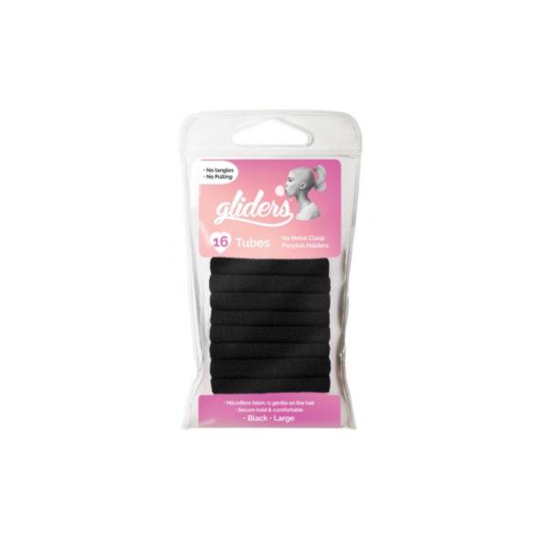 
Gliders Tubes Ponytail Holders 16pc – Black